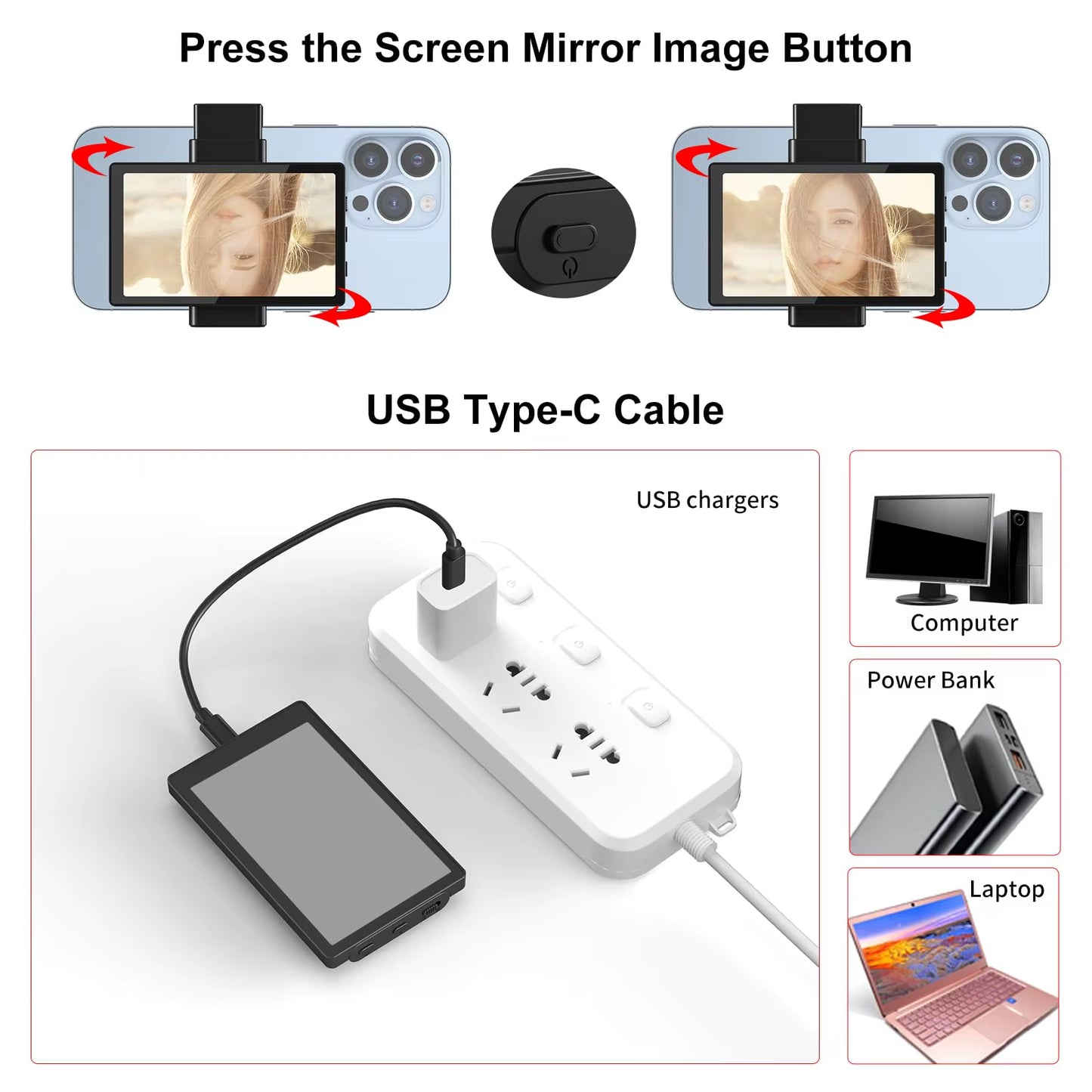 Phone Vlog Selfie Monitor Screen, Using Rear Camera for Selfie Vlog Live Stream Tiktok, Compatible with Iphone Samsung