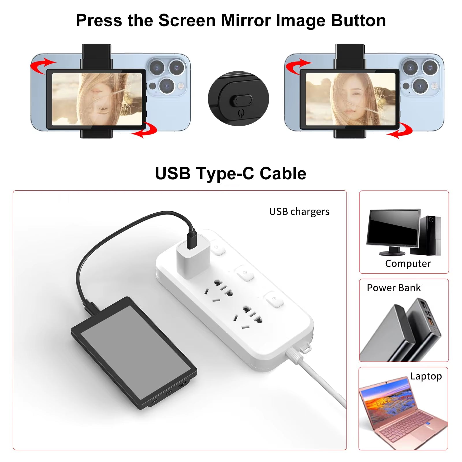 Phone Vlog Selfie Monitor Screen, Using Rear Camera for Selfie Vlog Live Stream Tiktok, Compatible with Iphone Samsung